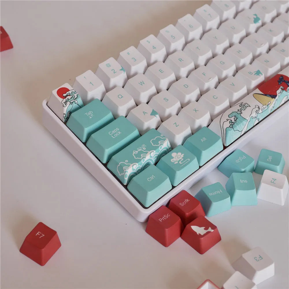 Coral Sea PBT keycaps for Xiao Yan mechanical keyboard with five-sided sublimation printing