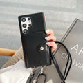 S23 Ultra lychee pattern crossbody phone case with card slots in black, left and right open PC leather cover