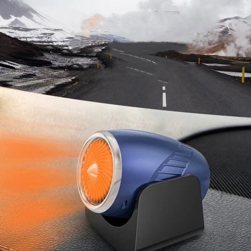 12v car heating fan in navy blue, dark purple, or light pink with rotating defrosting function