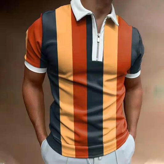 Premium men's short-sleeved polo shirt with a unique striped design, available in various color options