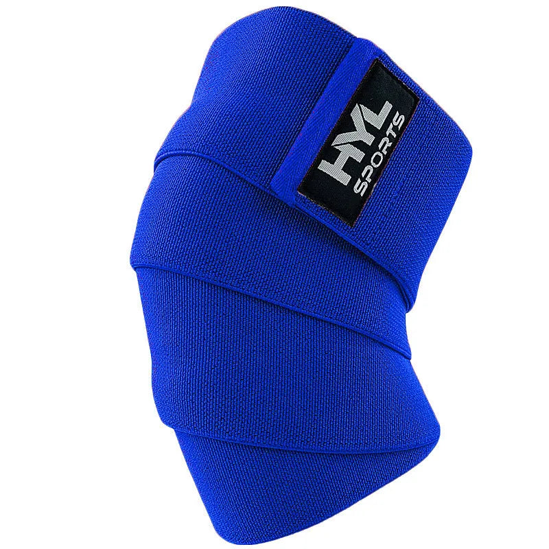 High elastic nylon knee pad in black with winding bandage design for weightlifting squat gym support