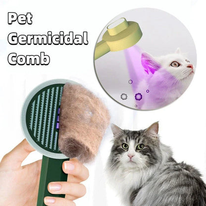 Rechargeable pet hair grooming brush with floating comb head for effortless detangling and dematting of cat and dog coats