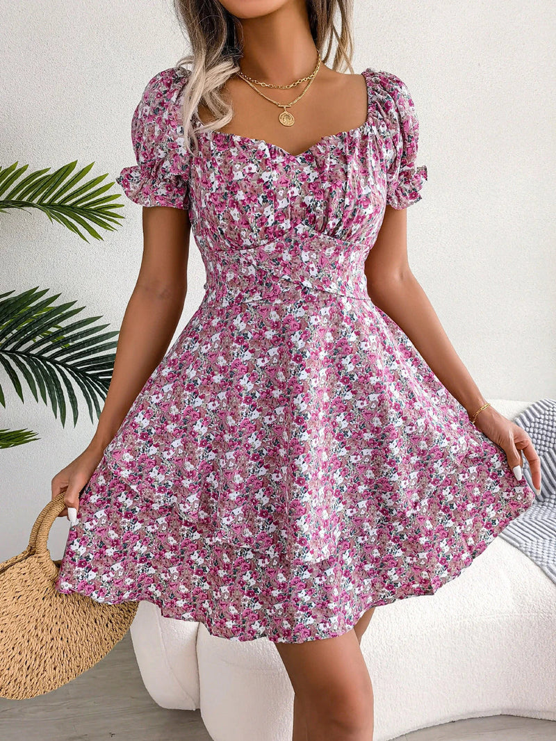 Stylish Floral Mini Dress with Swing Silhouette