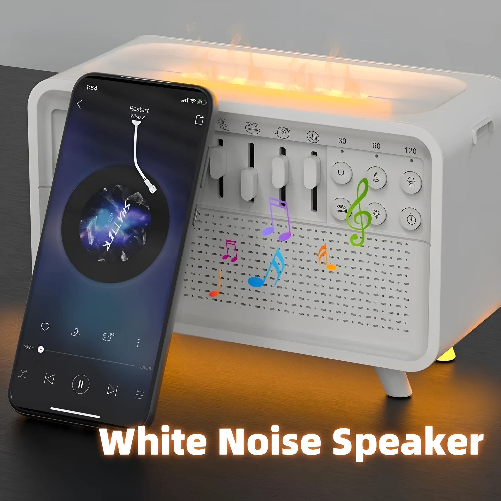 White geometric stereo Bluetooth speaker white noise sleep machine with humidifier and night light