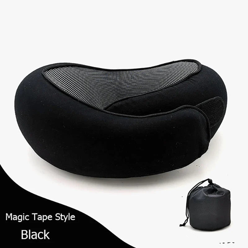 Ergonomic memory foam travel neck pillow with U-shaped design for comfortable neck support during flights and commutes