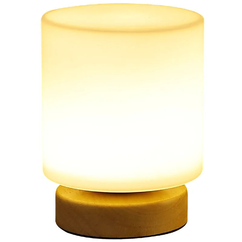 Nordic solid wood USB table lamp with flower shape and touch dimming in white finish