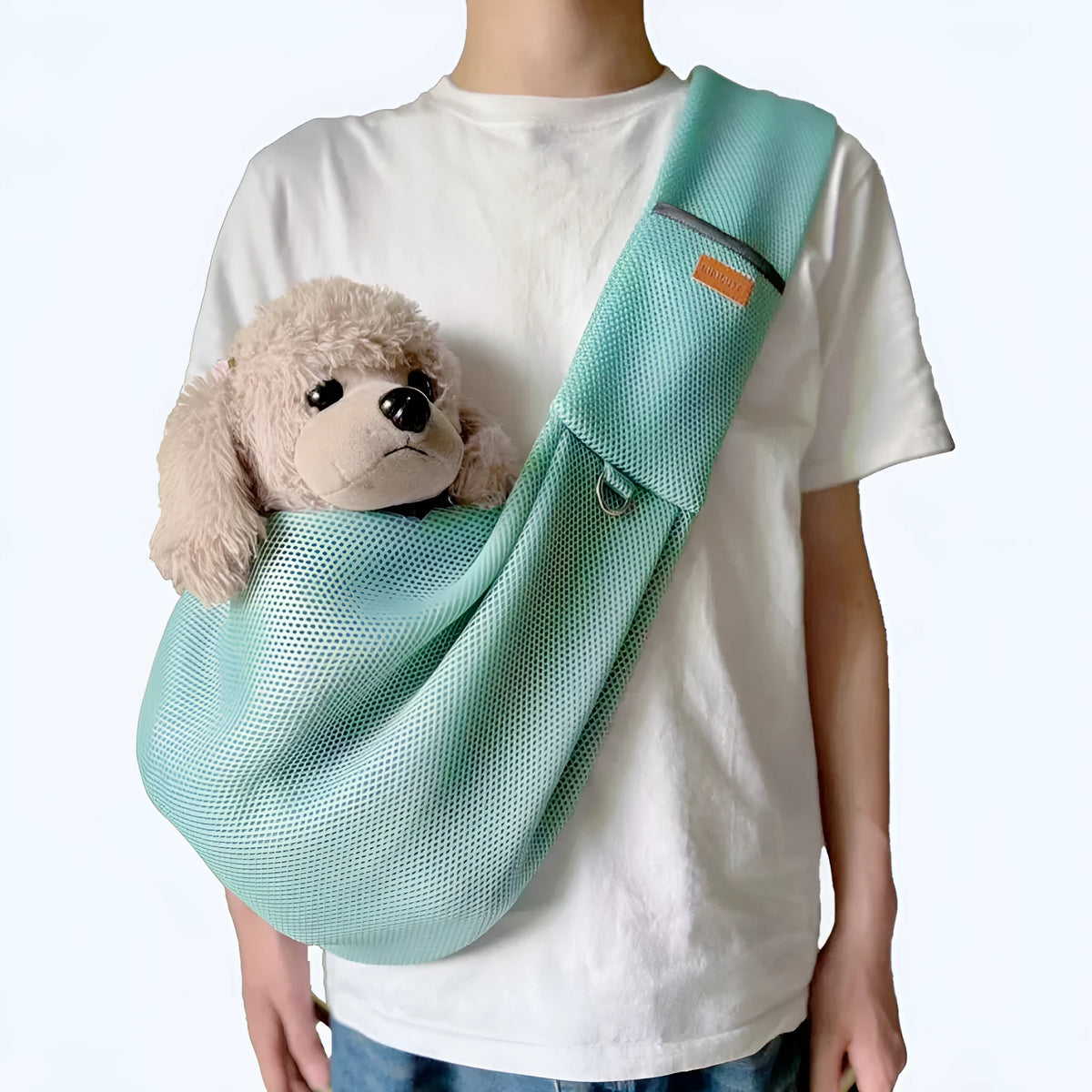 Portable breathable polyester mesh pet cross-body bag for pets under 6kg in six solid colours