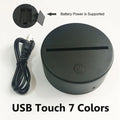 USB 3D Earth globe night light with black ABS base, acrylic plate, and USB cable, showing seven colour RGB illumination.