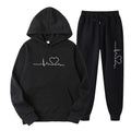 Fleece-lined heart figure hoodie suit for men and women in autumn winter casual style with trousers
