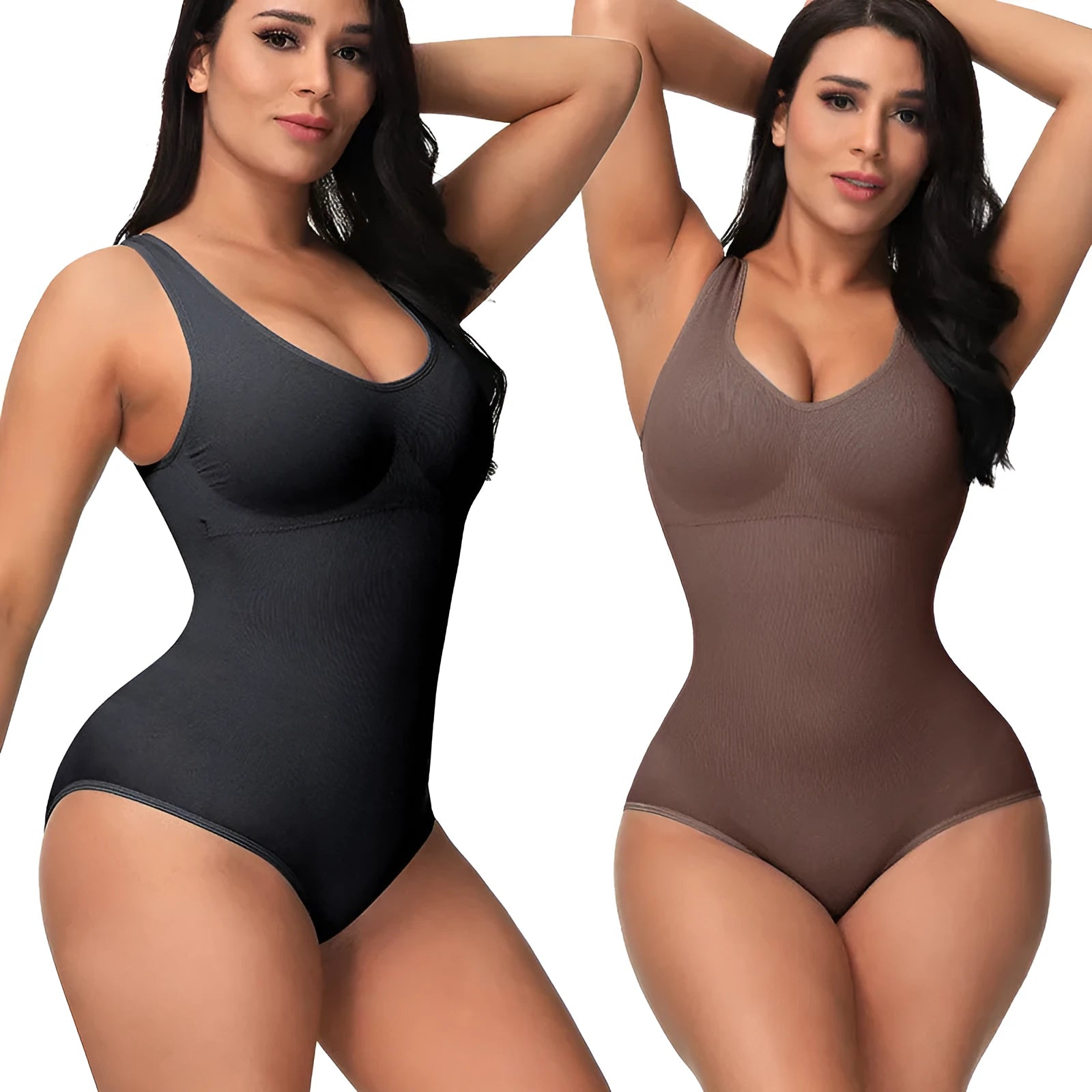 Seamless nylon women's bodysuit for waist support and body sculpting in green colour.