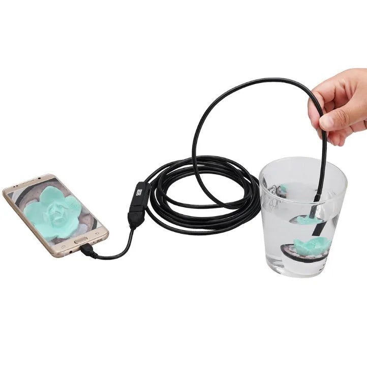 OWSOO USB endoscope camera with 7mm lens, 5m waterproof cable and attachments including hook and magnet