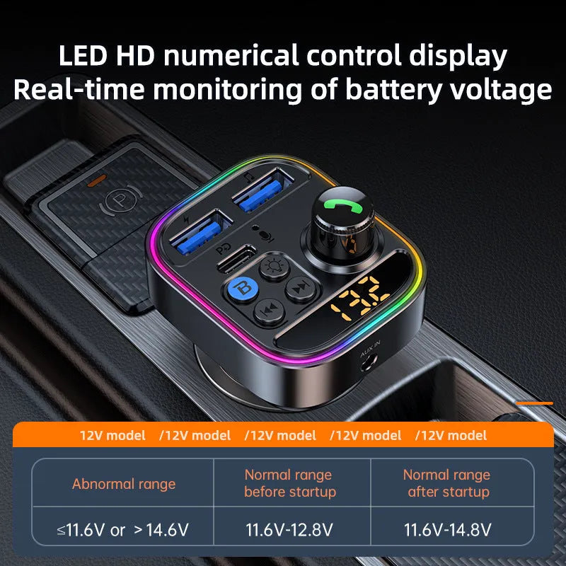 T18 Bluetooth car MP3 player FM transmitter in black with standard English interface