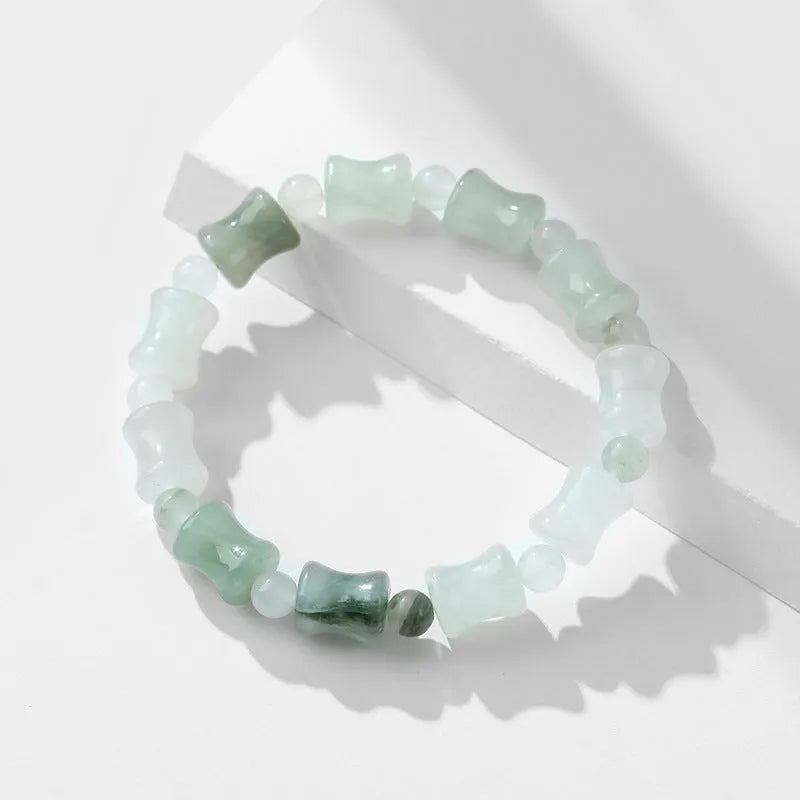 Natural chalcedony and coconut shell beaded bracelet with safety lock clasp on elastic string