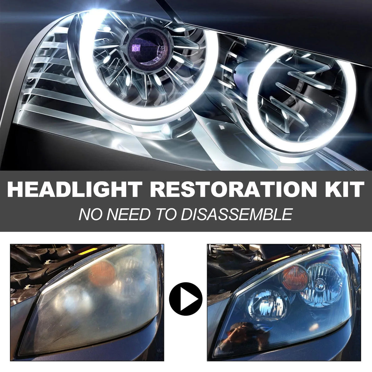 Car ceramic headlight repair kit with wet wipes, polishing paper, sandpaper, and polishing disc