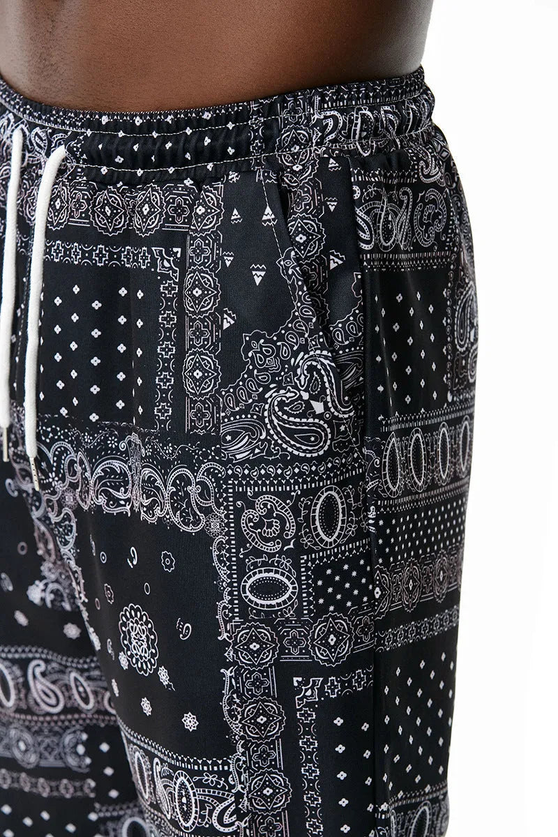 Ethnic printed straight leg slacks mid waist Korean style trousers in colour 05k