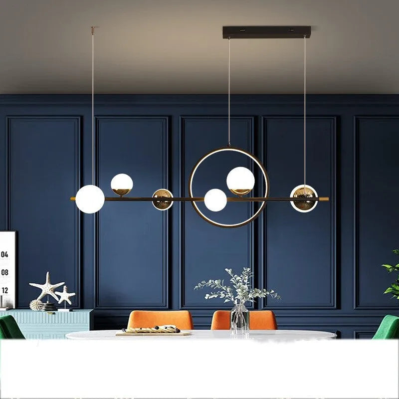 Nordic creative long chandelier 112cm width 6-light iron acrylic silica gel ceiling light for dining room