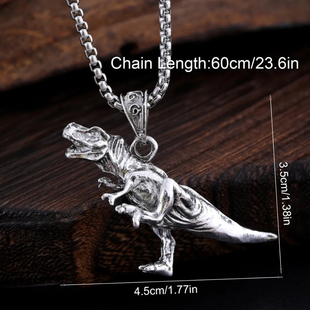 Titanium dinosaur pendant necklace in hip hop style, unisex versatile jewellery in dinosaur necklace colour