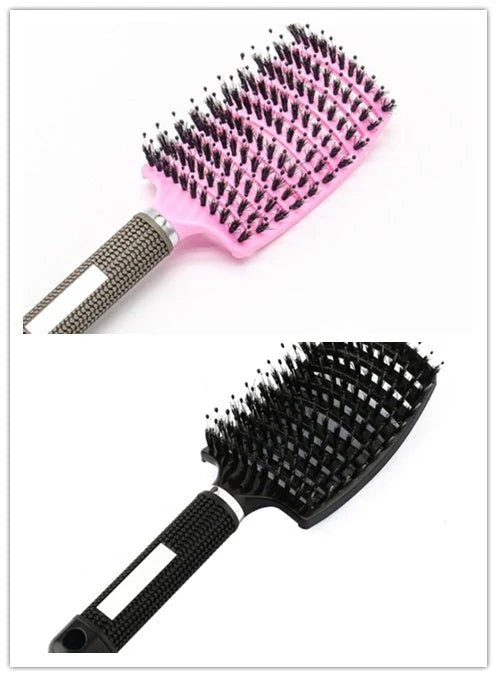 Detangling hairbrush with bristle and nylon teeth for effortless hair management and scalp massage