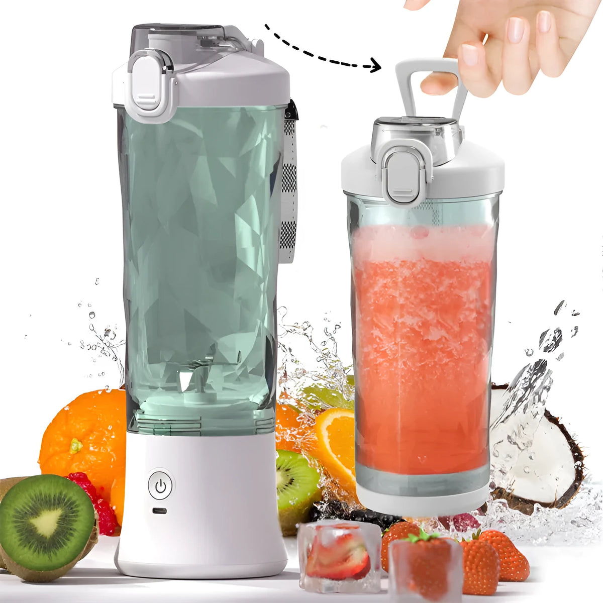 Portable blender juicer with 6-blade 304 stainless steel assembly and 600ml food-grade AS cup