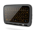H18 mini wireless keyboard in black with touchpad, mouse wheel, and backlit keys