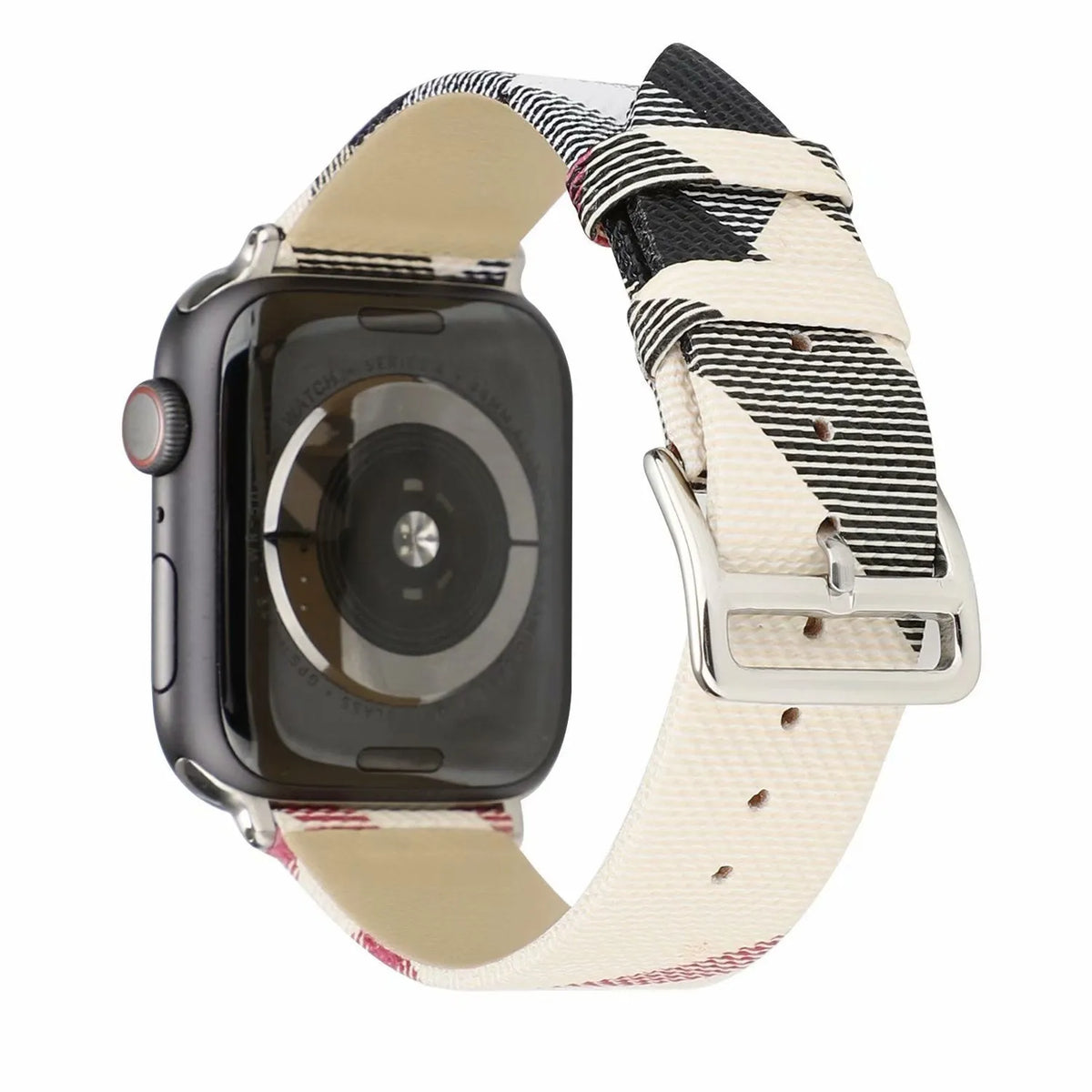 Grey plaid PU watch strap with long and short strip lengths for 38mm to 45mm watch cases