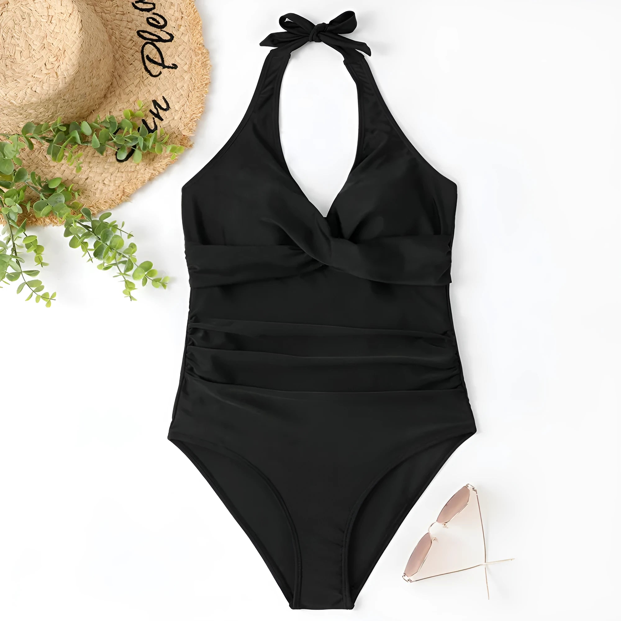 Women's solid colour cross-style one-piece swimsuit in polyester fabric