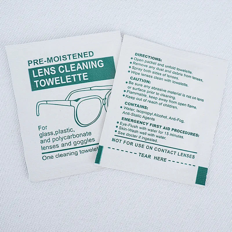 100 individually packaged quick-drying lens cleaning wipes for glasses and screens