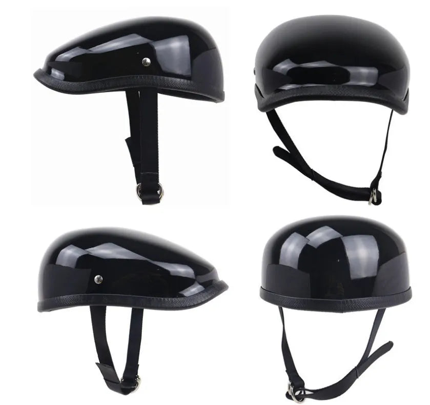 Bright black Japanese beret half helmet, hand-made fiberglass, sizes S to XXL