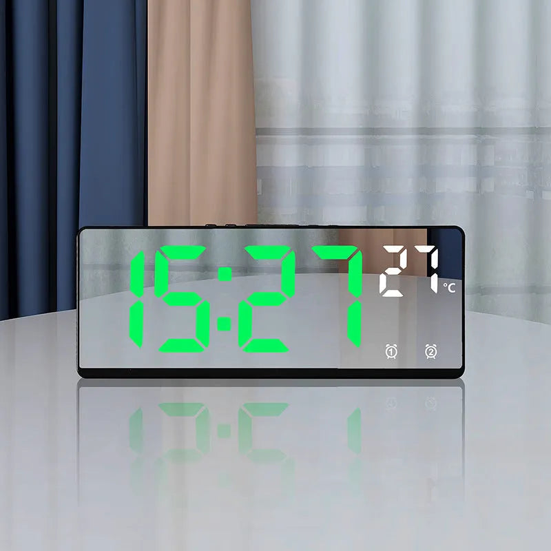 Large screen LED digital alarm clock showing time and temperature, with a thick ABS plastic case.