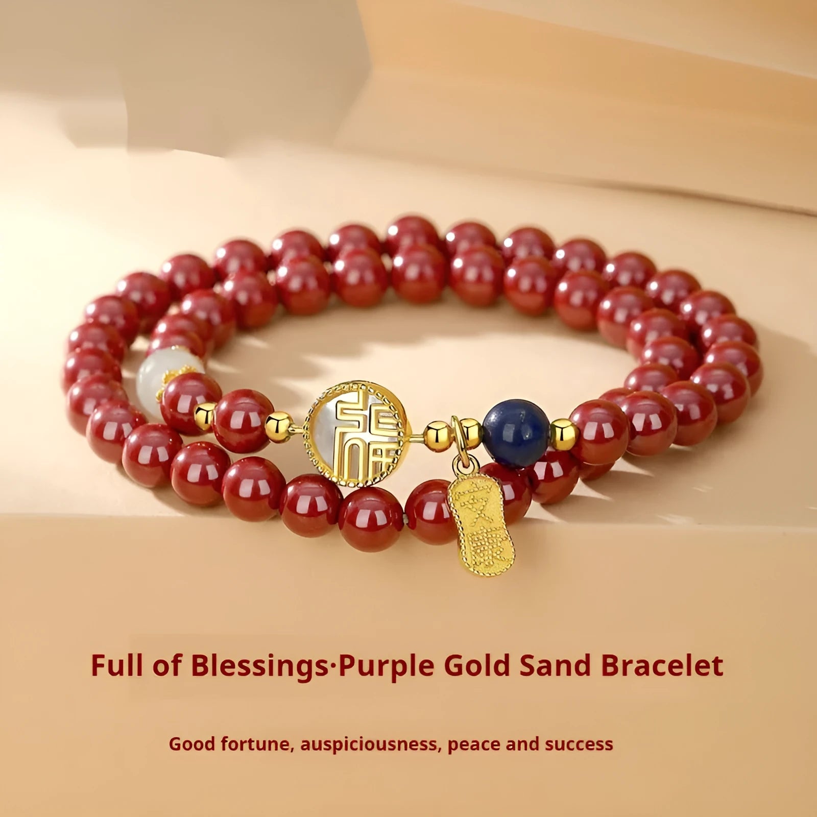 S925 sterling silver bracelet with purple gold sandstone blessing card charm, national style.