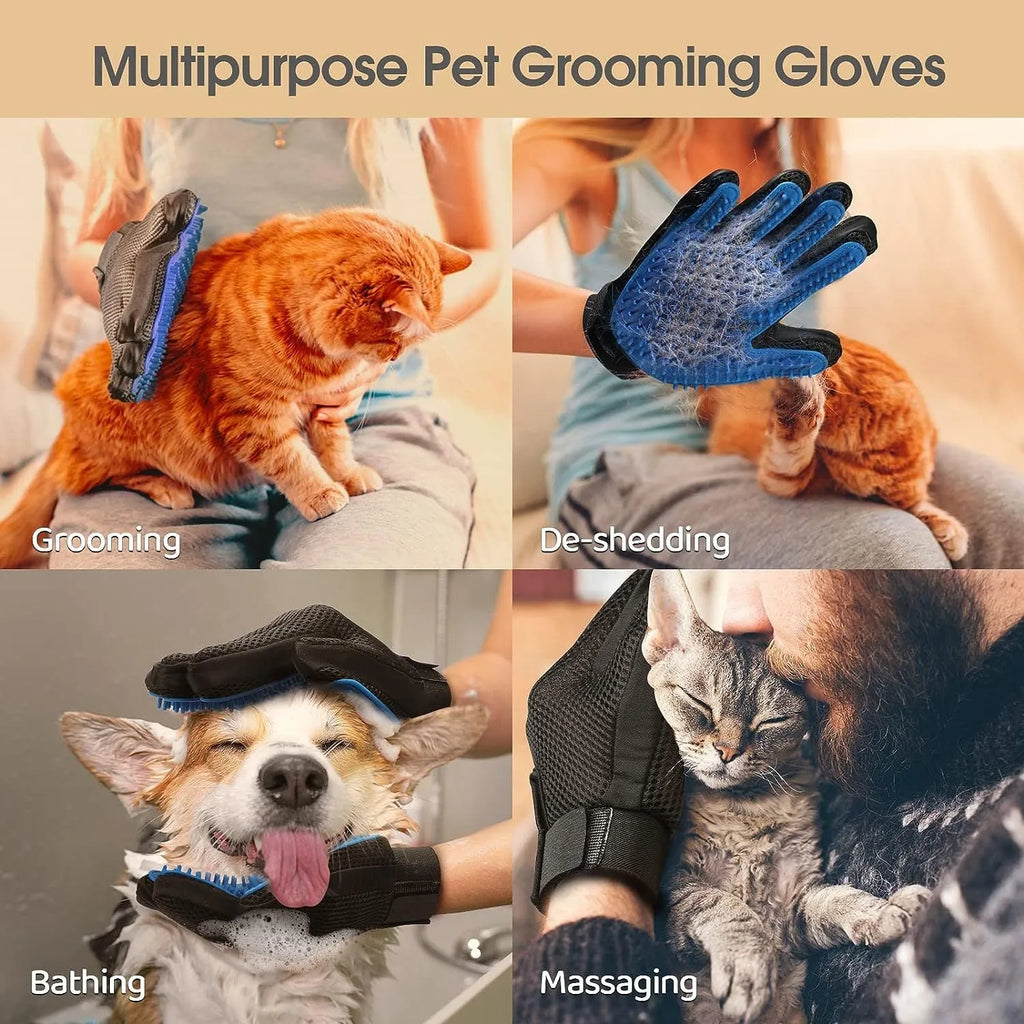 Blue silicone pet grooming glove with 255 massage tips and adjustable wrist strap
