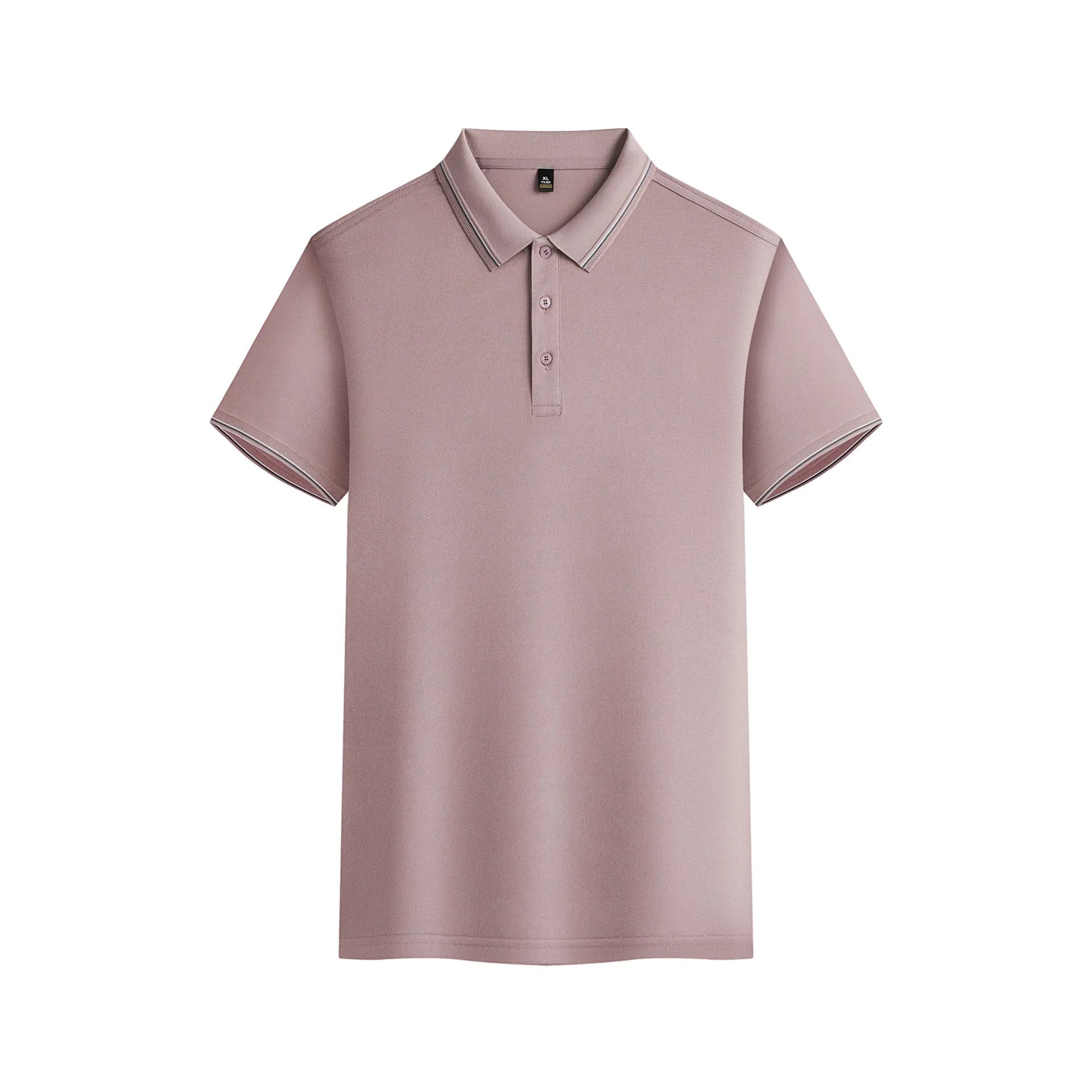 Solid colour short-sleeved polo shirt on hanger showing navy blue summer garment