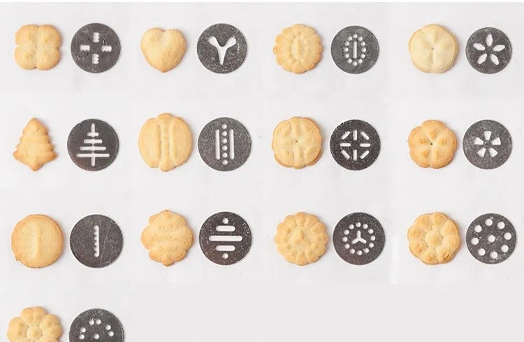 Stainless steel biscuit press cookie machine with 13 moulds and 8 nozzles in a gift box