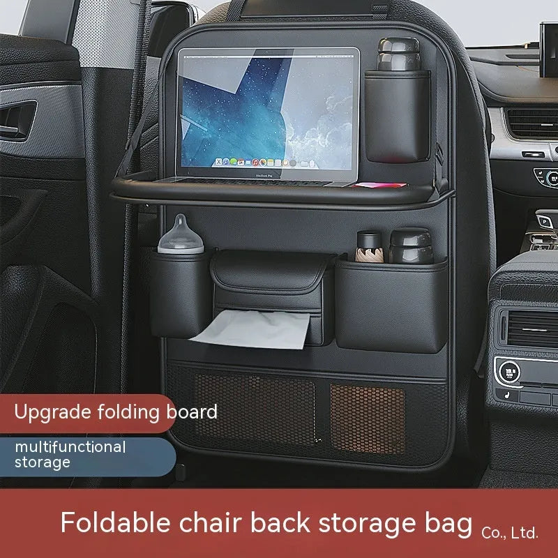 Leather car seat storage bag with foldable dining table in multiple colour options