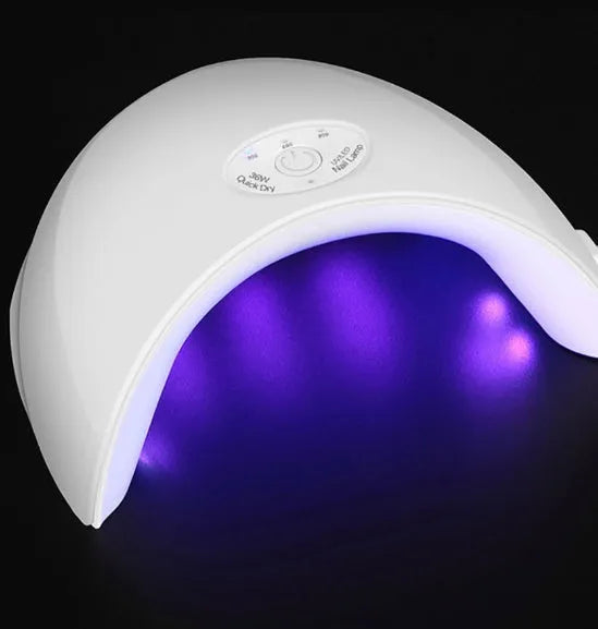 White 36W LED phototherapy nail lamp with 365 + 405nm wavelength and 190 x 120 x 75mm size