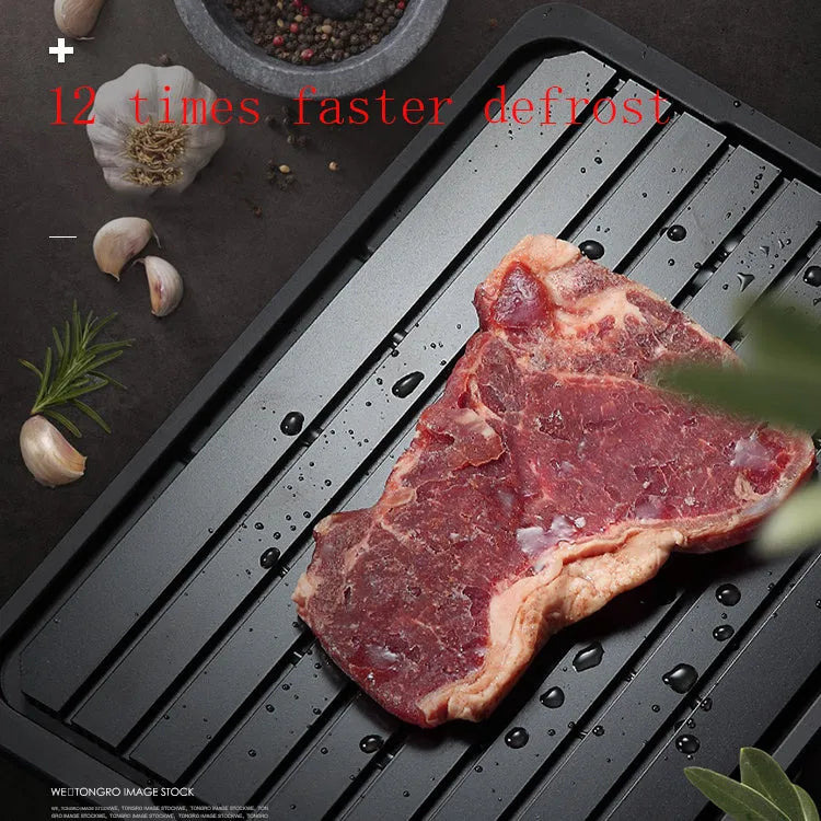 Quick defrost tray with drip tray, silica gel and aluminium alloy, fast thawing plate for frozen food, multiple sizes