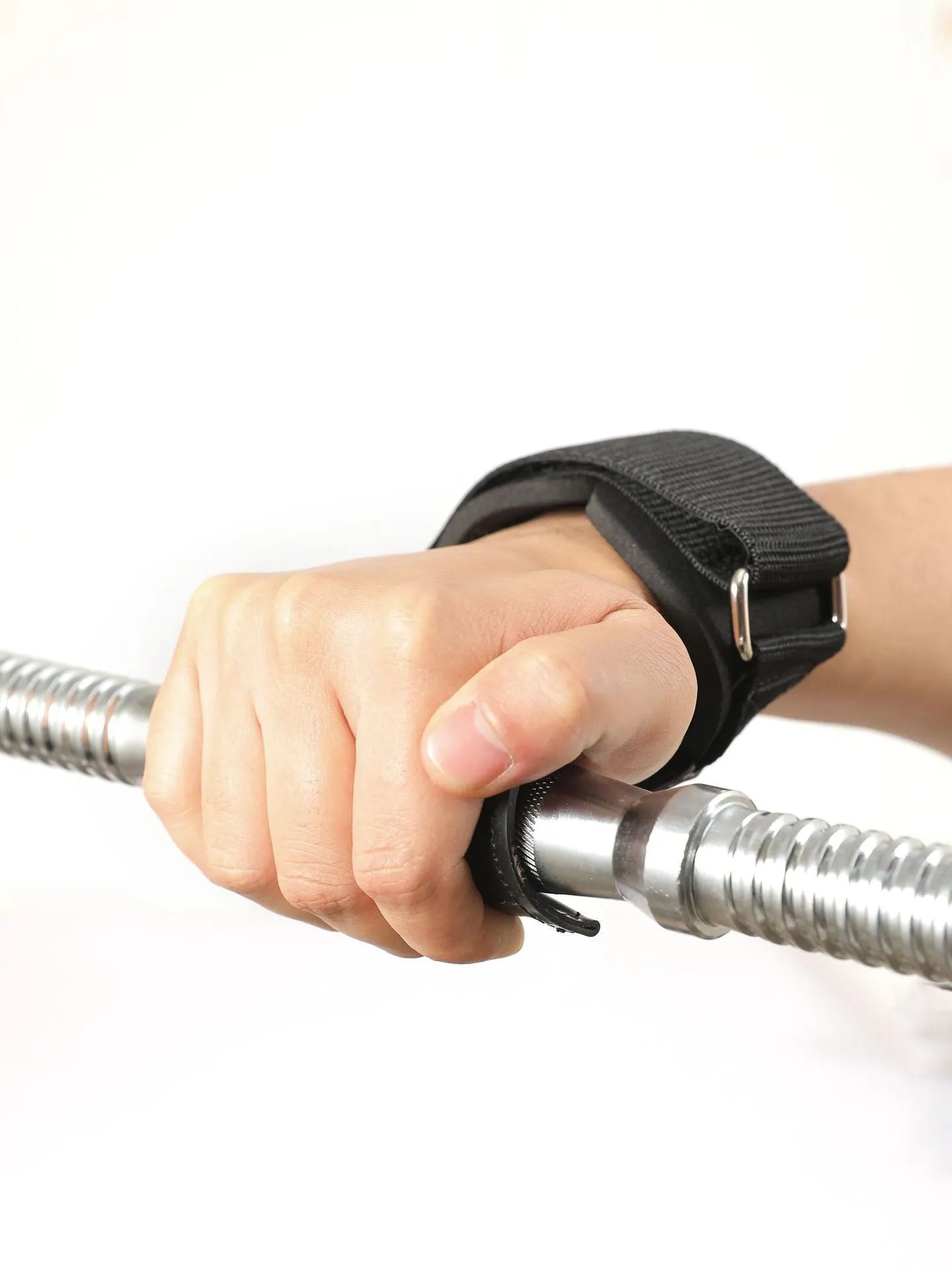 Black rubber non-slip palm protection grip belt for weightlifting and rock climbing.