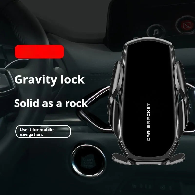 Car air outlet phone holder with wireless charging and electric clamping in black, red, or green