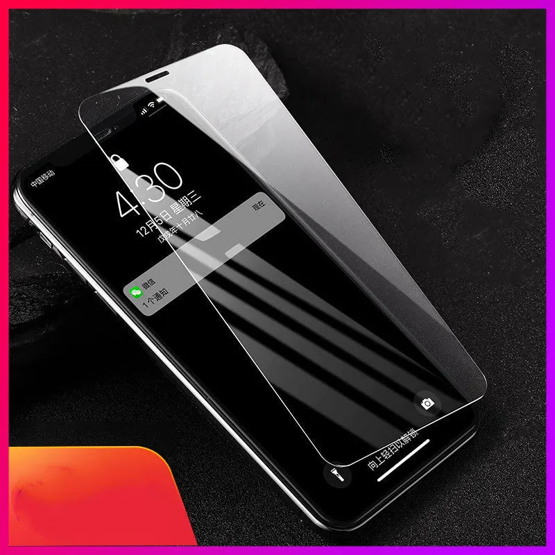 iPhone tempered glass screen protector with anti-fingerprint coating and film applicator
