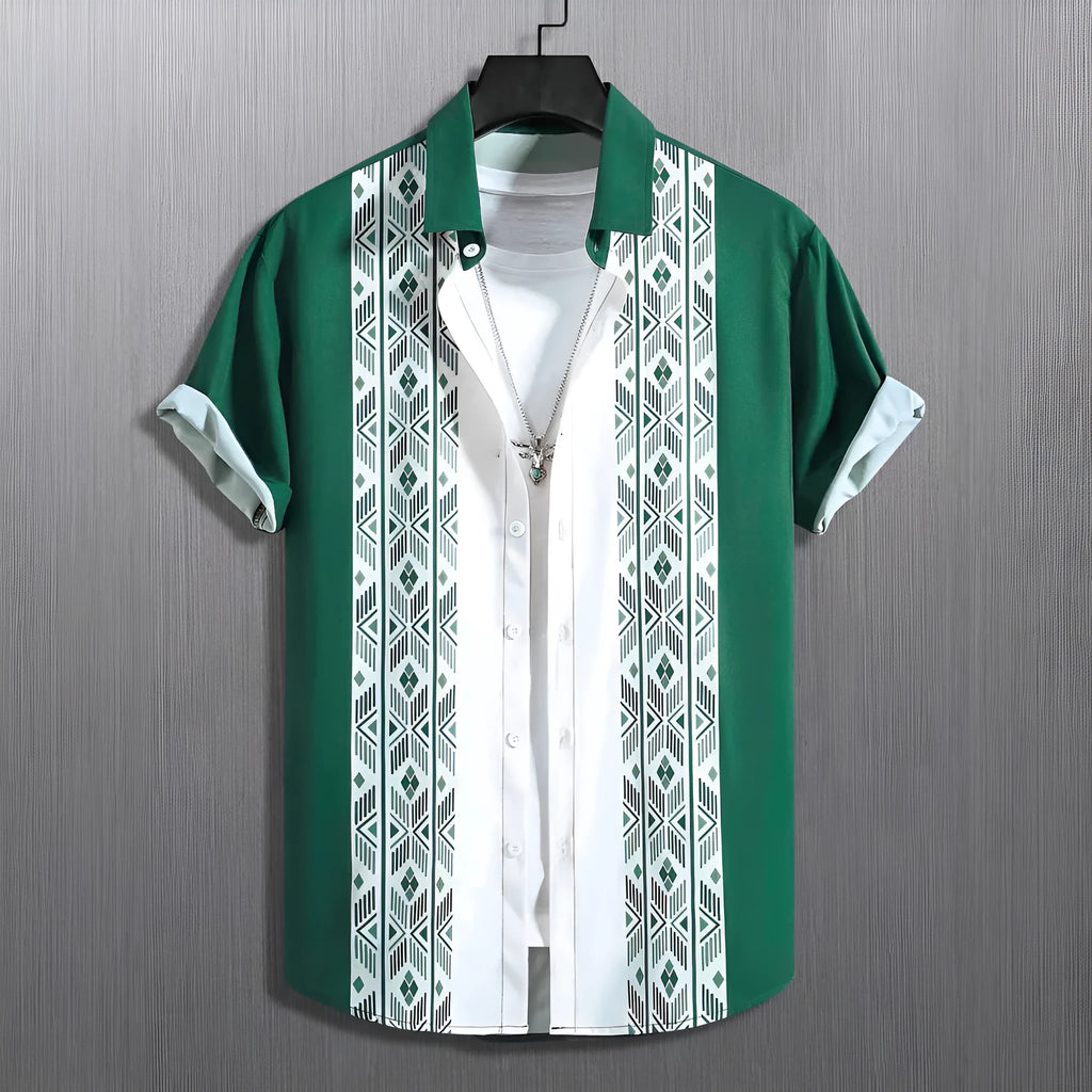 Men's plaid short-sleeved shirt with lapel cardigan style in polyester elastic fabric