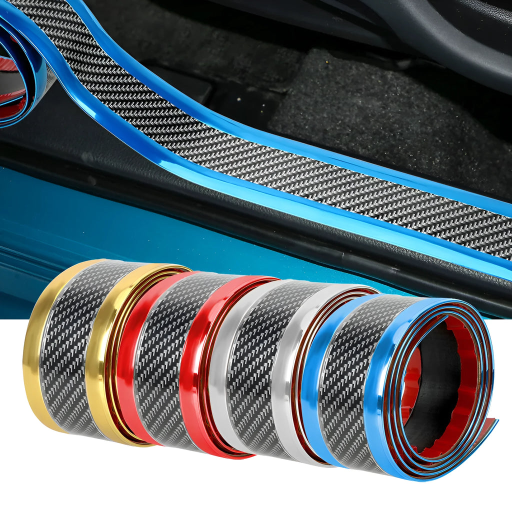 Car carbon fibre pattern door sill decorative protective sticker in black 1m by 3cm