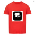 Red striped short sleeve T-shirt in Japanese retro style, made from silk and linen blend fabric.