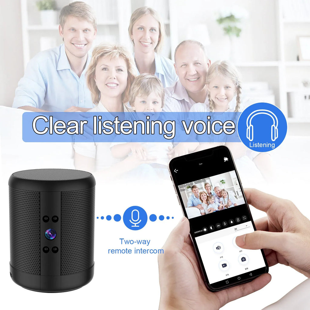 Home smart surveillance camera in black with dual voice and night vision for indoor use