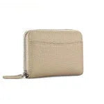 Genuine leather coin purse with zipper closure shown in multiple colour options