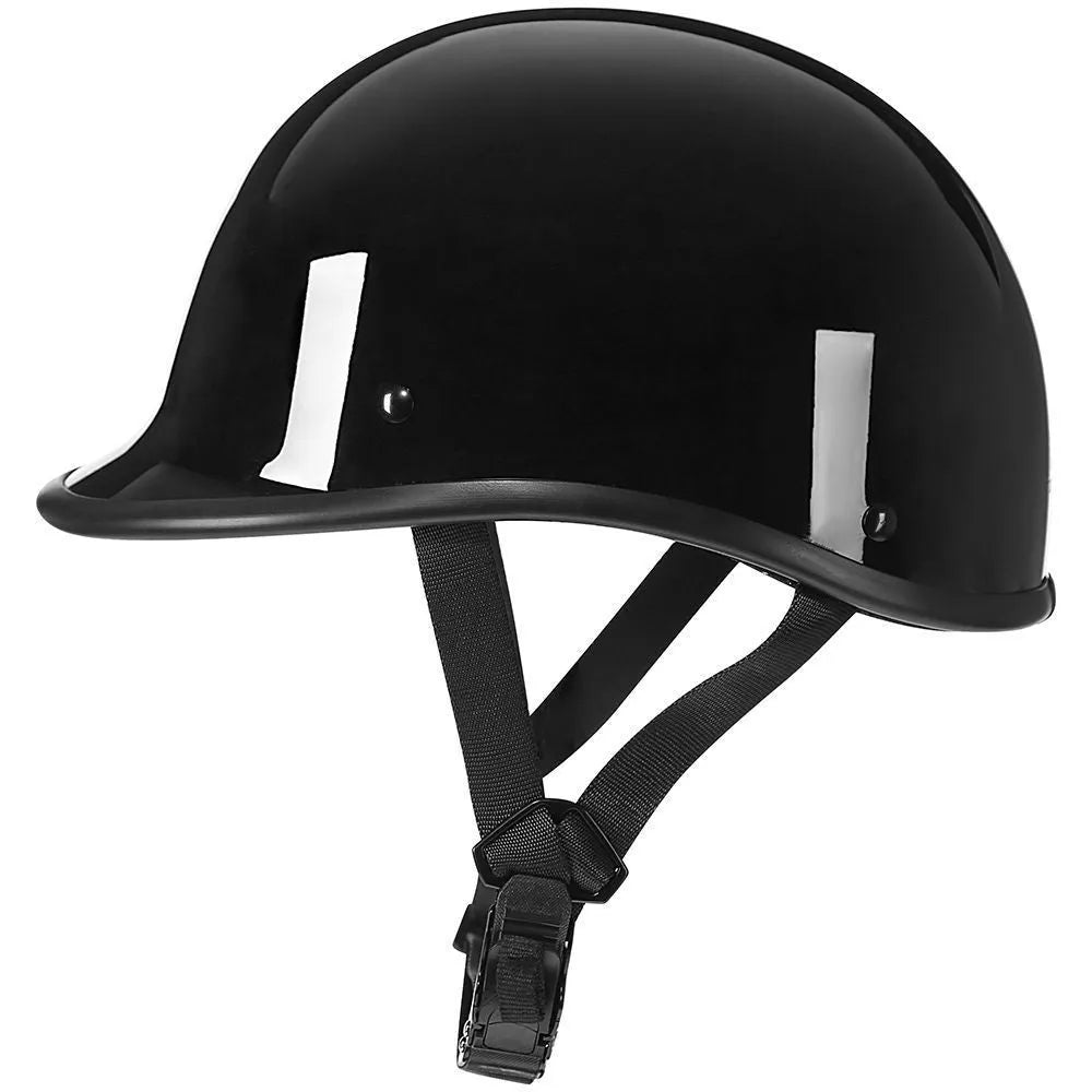 Retro style motorcycle helmet in matte black finish with an ABS shell on a plain background.