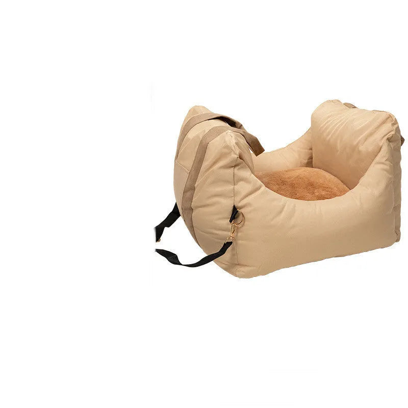 Dog car kennel cushion for co-driver seat in grey cationic linen, suitable for pets under 10kg