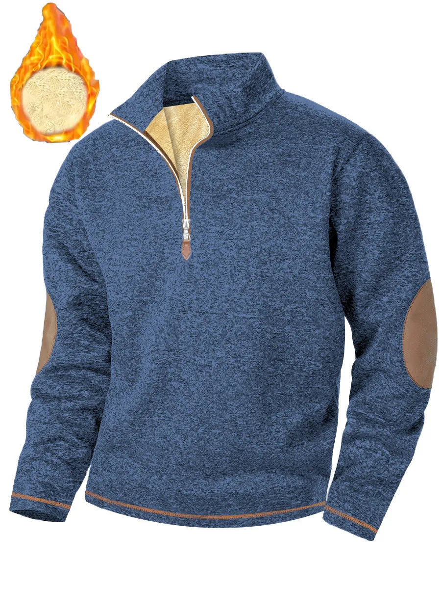 Men's stand-up collar thick zipper sweater jacket, casual jacquard pullover, slim fit, long sleeve, no hood, polyester blend
