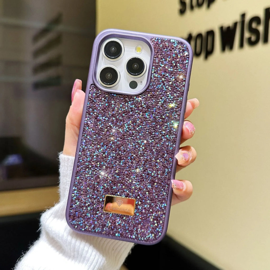 Luxury rhinestone graphene mobile phone shell in Black with frosted finish, compatible with iPhone models 11-17