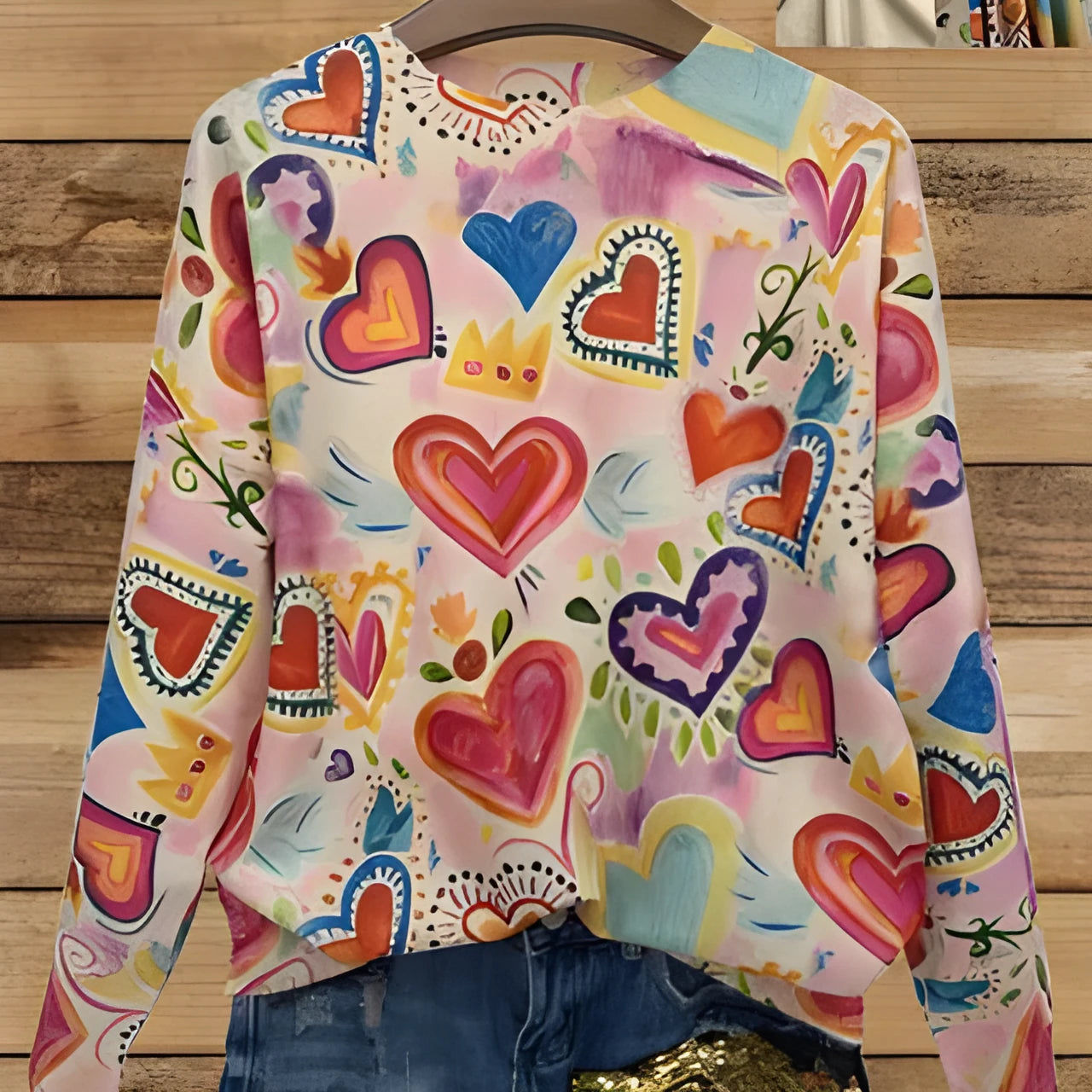 Loose fit digital printed top with lapel collar in various size options