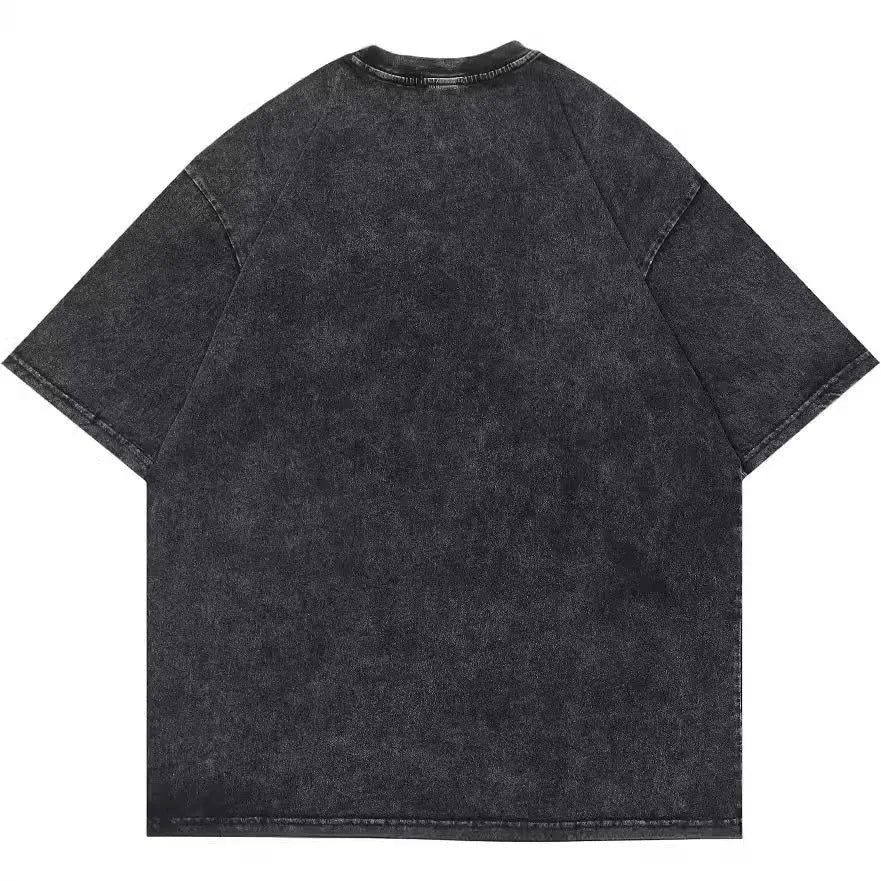 Men's black cotton t-shirt with cartoon digital printing, loose street style with short sleeves